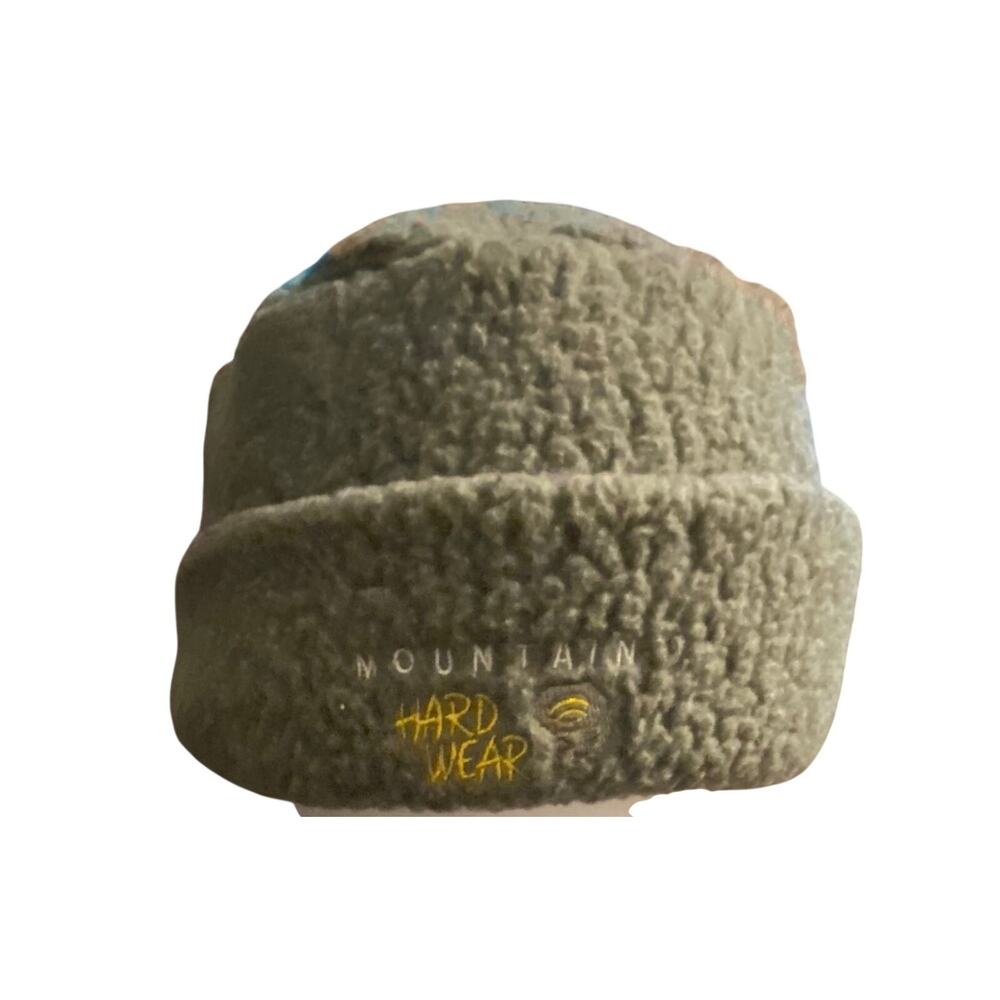 Mountain Hardwear Polartec Fleece Ear Flap Hat Grey Green Outdoor Cap Camp Hike